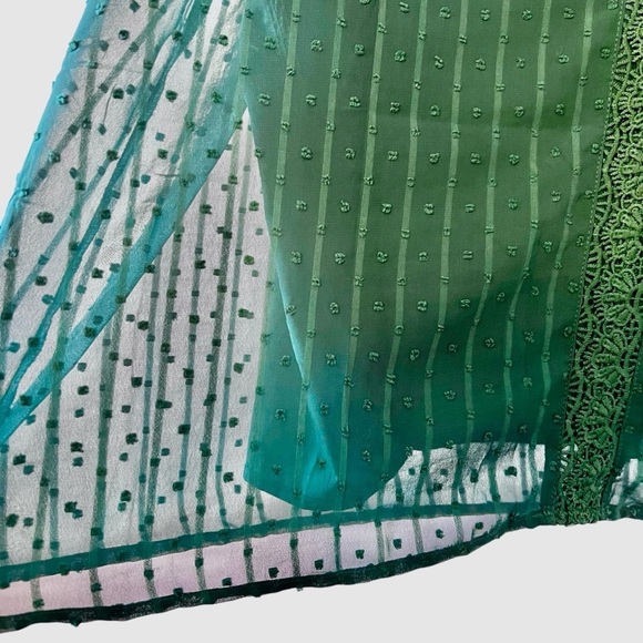 Plus size green v-neck, swiss dot, and lace chiffon top. - Picture 6 of 12